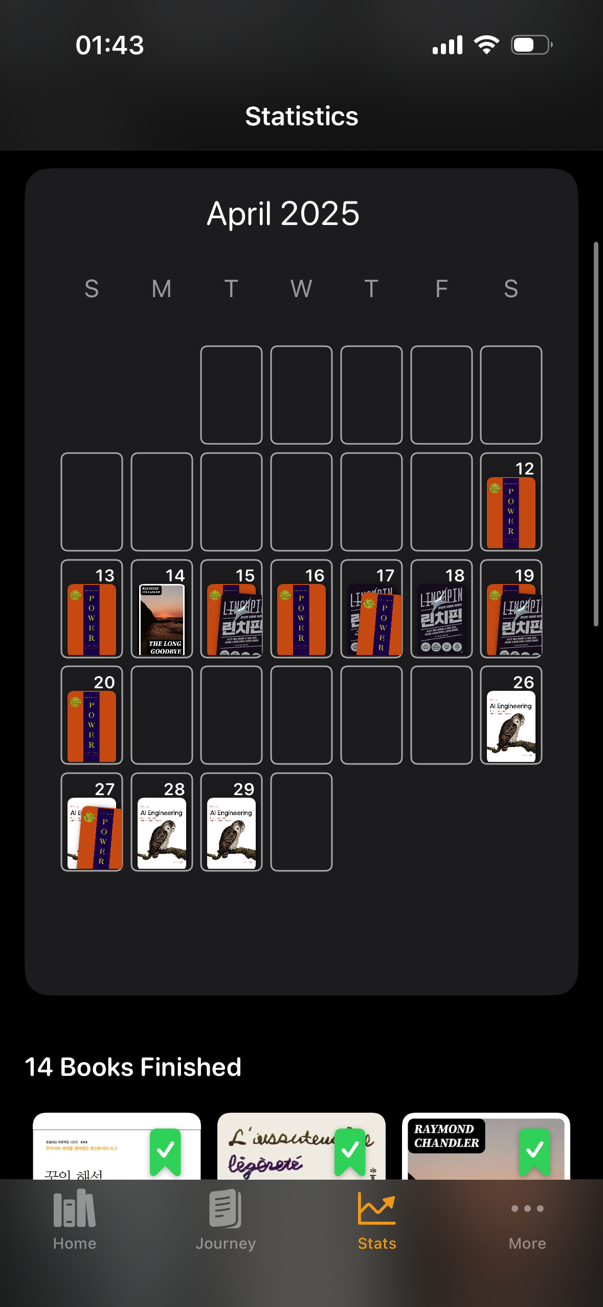 Reading calendar and tracking view